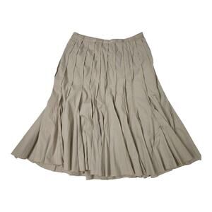 Lena Gabrielle Elegant Tan Khaki Midi Skirt Pleated Swing Boho 10